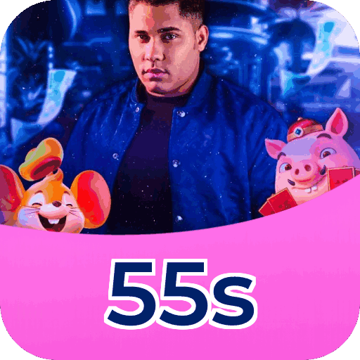 Plataforma 55s mostrando interface moderna, jogos certificados e recursos de segurança licenciados